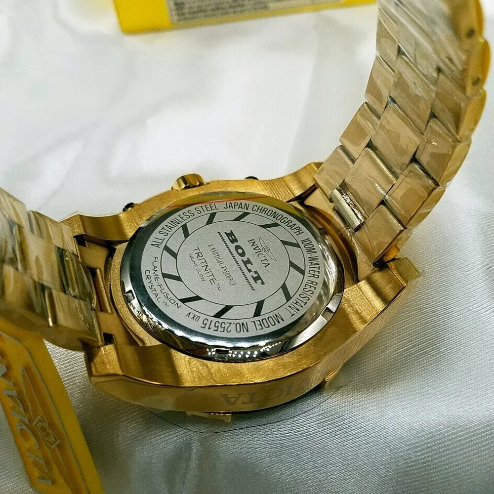 Invicta Bolt 25515 Men’s 52 mm Gold Stainless Steel Watch – New Open Box Quartz